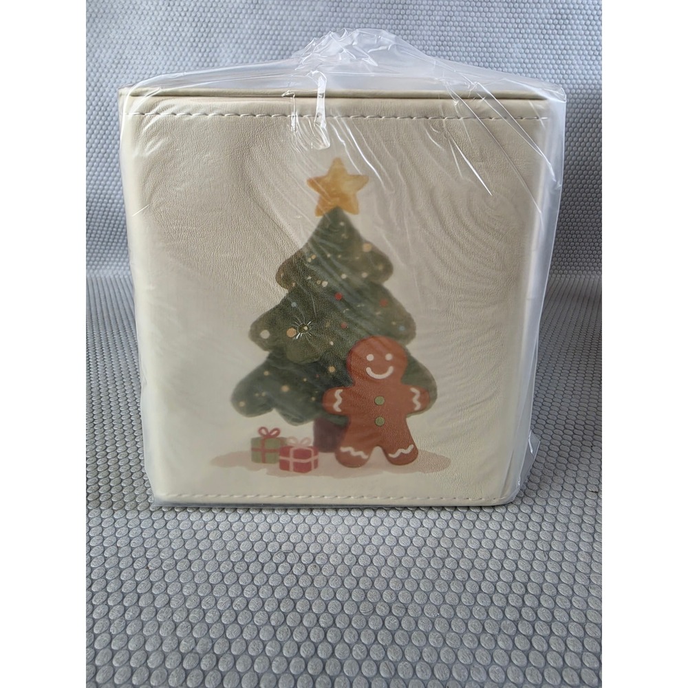Christmas Gingerbread Man & Tree PU Leather Square Tissue Box Cover Cream